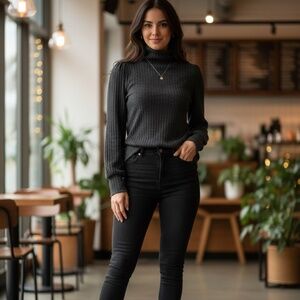 ✨ Crave Fame Charcoal Ribbed Long Sleeve Top - Excellent Condition! M ✨